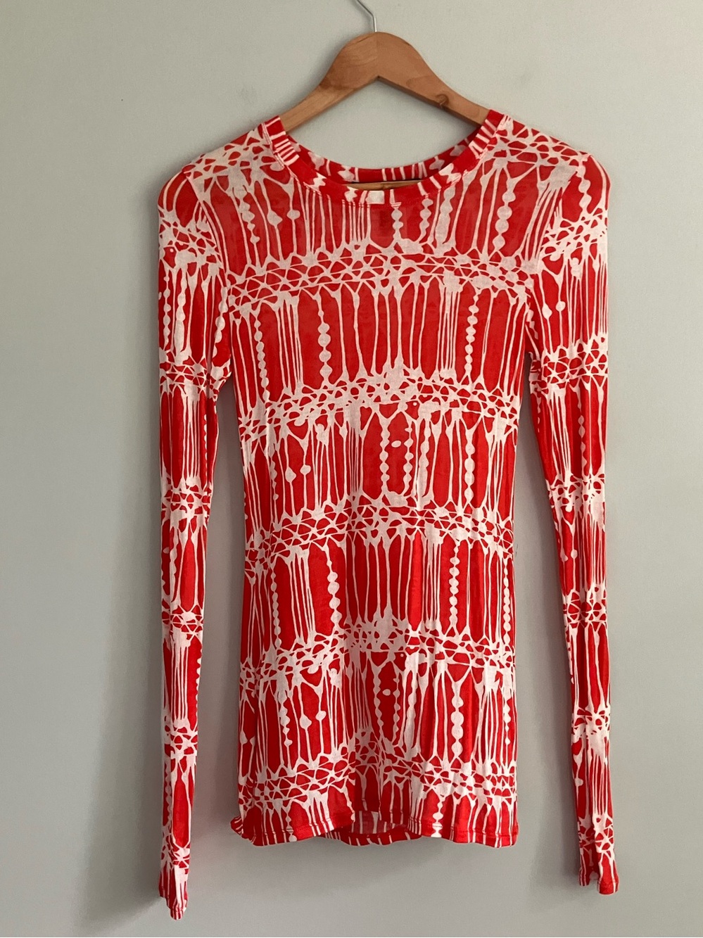 BCBG MAXAZRIA Red and White Semi Sheer Long Sleeve Top Size S/M